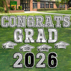 HOVACY front view silver Congrats Grad sign showing clear message and curb appeal