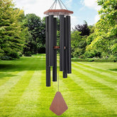 Howarmer front view of full 44-inch black wind chime showing elegant presence