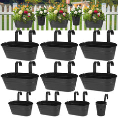 HowRU front view showing black hanging pots on a railing for space-saving display