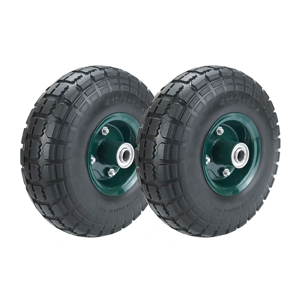 HOXWELL front view of two packaged 10-inch flat-free wheels showing complete kit advantage