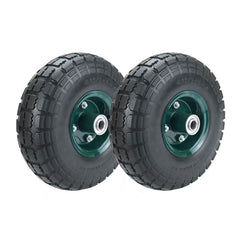 HOXWELL front view of two packaged 10-inch flat-free wheels showing complete kit advantage
