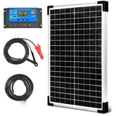 Hoysicy front view of 30W solar panel showing cells and frame, durable charging