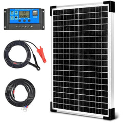 Hoysicy front view of 30W solar panel showing cells and frame, durable charging