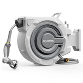 HOZEREEL front-mounted reel installed on exterior wall showing tidy storage and quick access