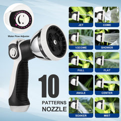 HOZEREEL 10-pattern nozzle detail showing spray versatility for plants