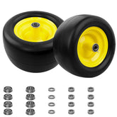 HQPASFY front view wheel set showing two yellow flat-free wheels for quick replacement