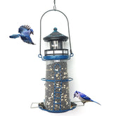 HSHD lighthouse feeder front view showing nautical design and seed access, enhances backyard décor