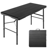Hsundries front view of 4 ft folding table showing sturdy look and capacity