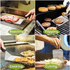 HULISEN griddle spatula closeup wide blade supports full burgers for easy flipping