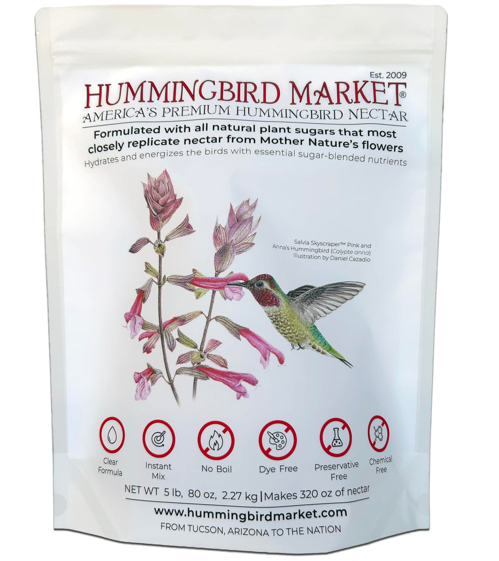 Hummingbird Market front pouch showing brand and resealable bag for freshness