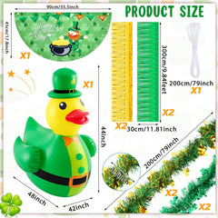 Hungdao duck detail close-up highlighting PVC texture and festive shamrock pattern