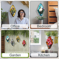 Hushee hanging planter in window with succulents demonstrating space-saving greenery benefit