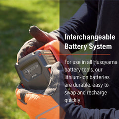 Husqvarna 110iL FLXi extension pole extended showing increased reach benefit