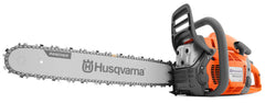 Husqvarna 455 Rancher front angle showing saw ready for heavy cutting