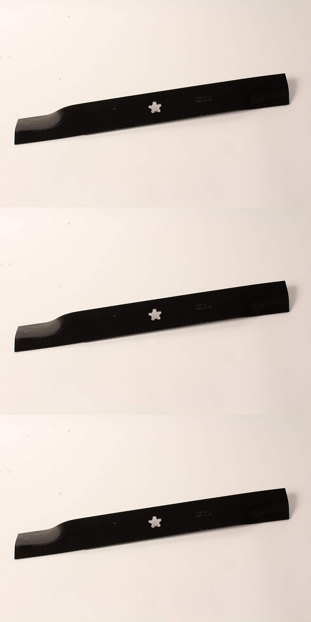 Husqvarna three-pack blades front view showing fit and OEM finish for reliable replacement