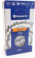 Husqvarna packaged 28-inch X-Cut chain showing model and benefits