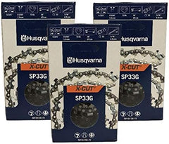Husqvarna front view of SP33G 18-inch chain pack showing brand and pack benefit