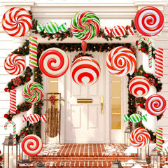 Huwena front view of peppermint ornaments showing festive yard impact