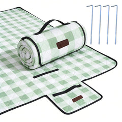 HX&OD front view green gingham blanket showing full spread and capacity