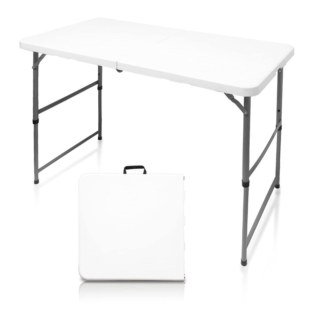 HYMnature front view of 4ft folding table showing stable setup and portability