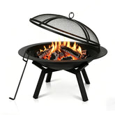 IBGUC fire pit front view showing sturdy legs and black finish for stable warmth