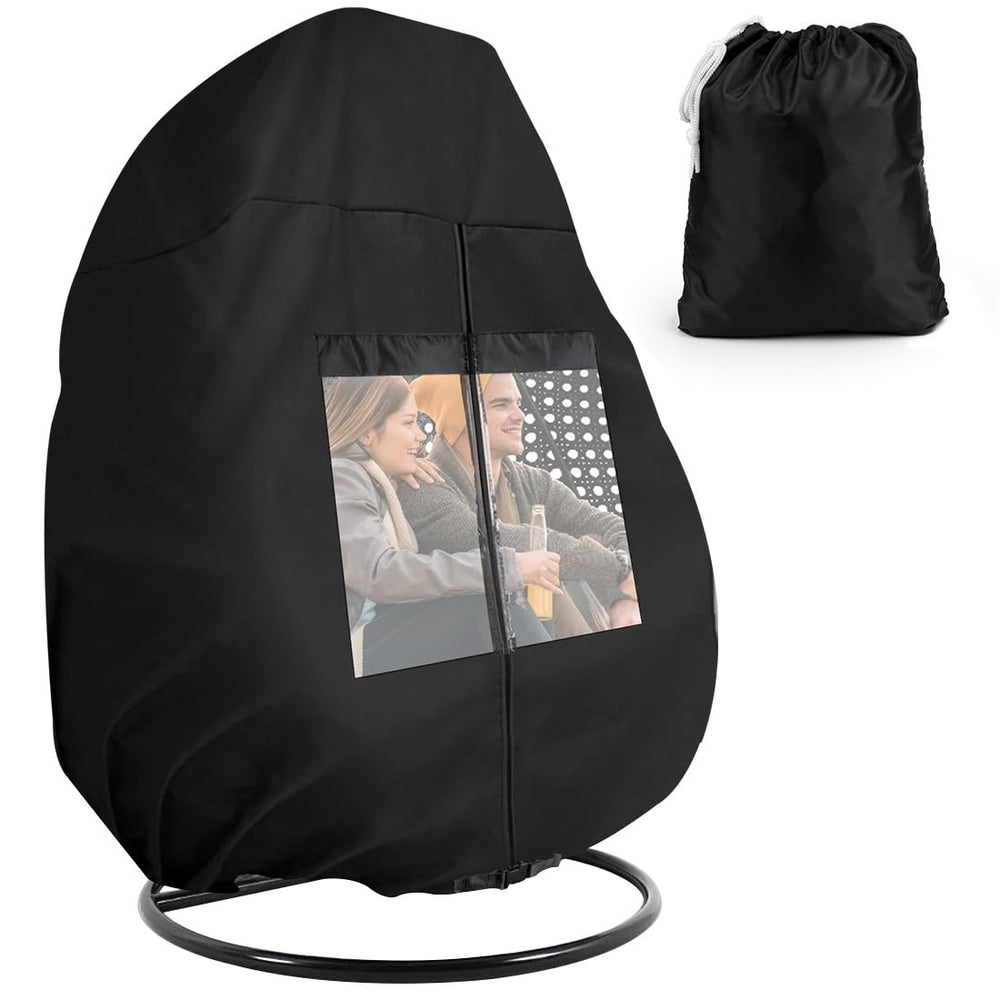 i COVER front view of full 80x91 cover protecting double egg chair outdoors