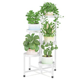 iDavosic.ly front view of 5-tier plant stand showing clean white design and space-saving benefit