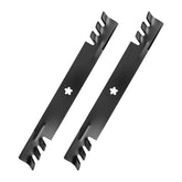 IDEASURE front view of 42" mulching blades showing packaging and fit