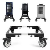 I'Ezonk front view of steel smoker stand showing stable frame and wheels