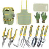 iHansee front view of full 12-piece green gardening kit showing organized layout