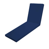 Iheqard front view of navy blue chaise cushion highlighting neat seams and profile comfort