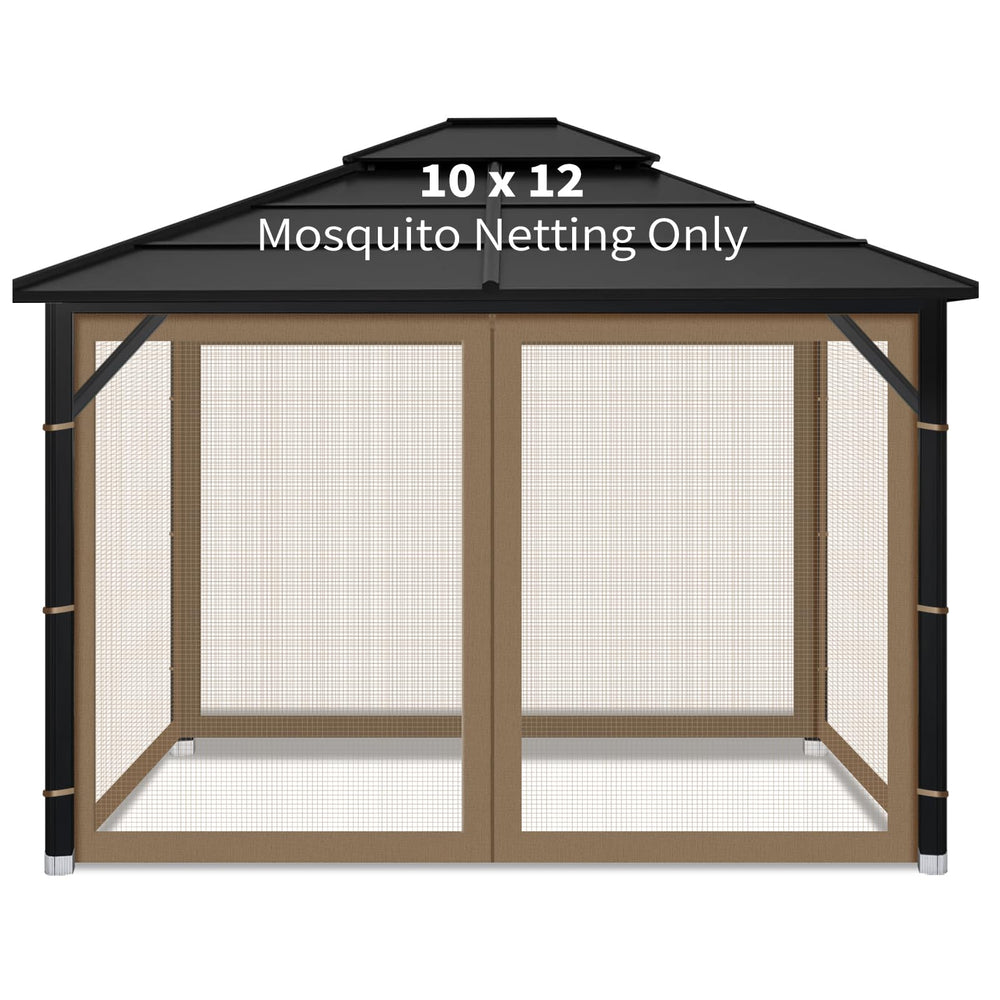 Iheqard front view of brown 10x12 gazebo netting showing full enclosure and insect protection
