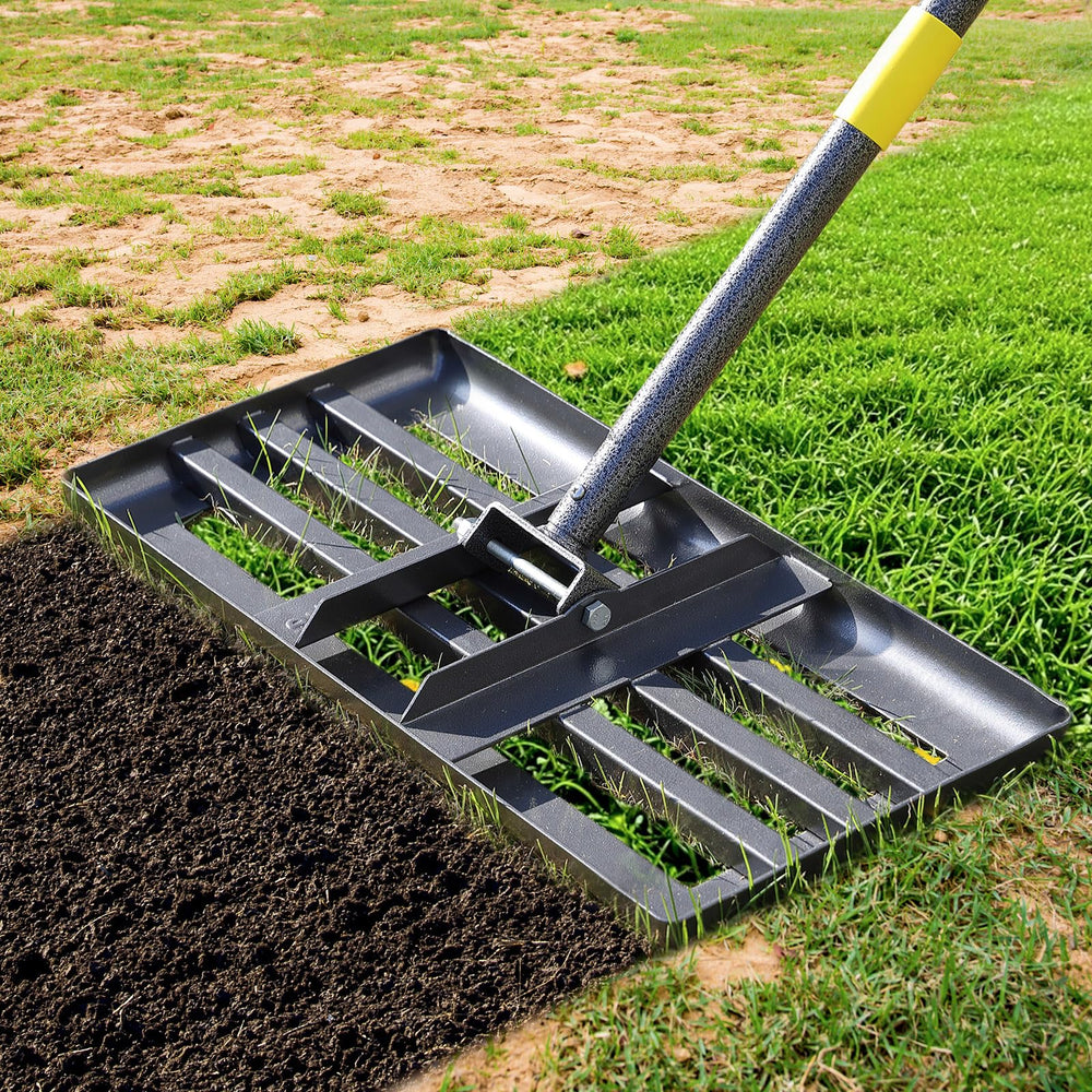 Ihomepark front view of lawn leveling rake showing full tool ready to use