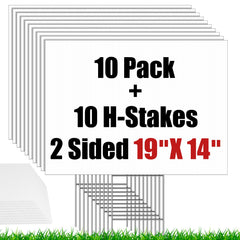 IKAYAS front view of ten blank yard signs showing clean white panels and stakes for quick setup