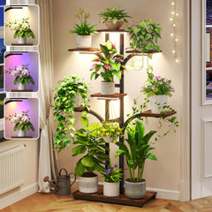ikkle plant stand front view showing seven-tier display and grow light benefits