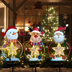 ILOVERD front view of three stakes showing festive yard set and easy setup
