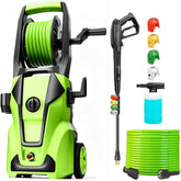 Imdot front view showing compact unit and hose reel for easy storage