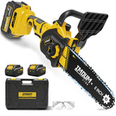 IMOUMLIVE mini chainsaw front view showing compact design and portability