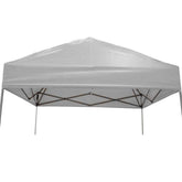 IMPACT canopy front view showing full light grey top and clean valance, durable shade