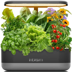 inbloom front view of 12-pod hydroponic system shows compact indoor garden benefit