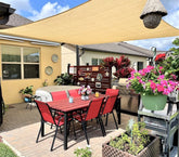 INFRANGE beige rectangle shade front view showing full coverage and sun protection