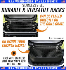 INFRAOVENS racks placed on grill grate offering more simultaneous cooking