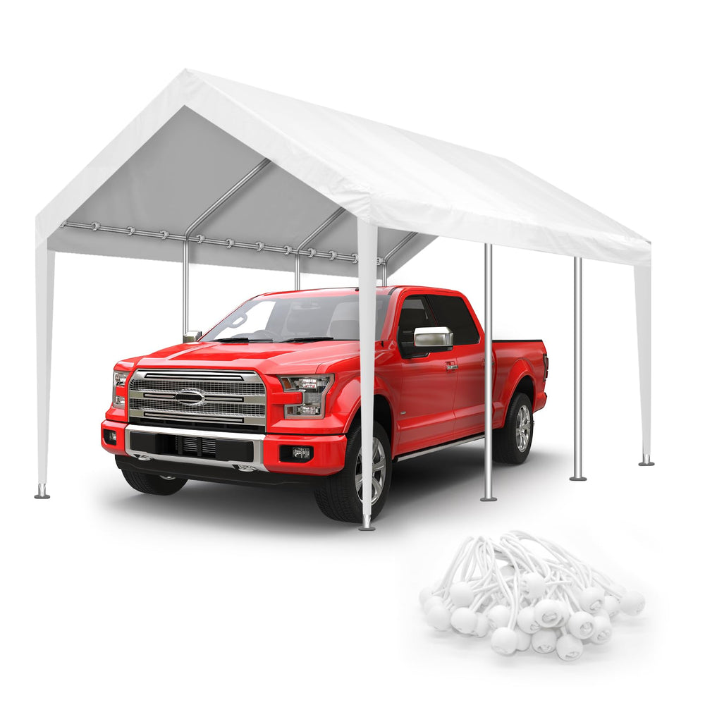 Inmeilifus front view of white 10x20 canopy protecting vehicle