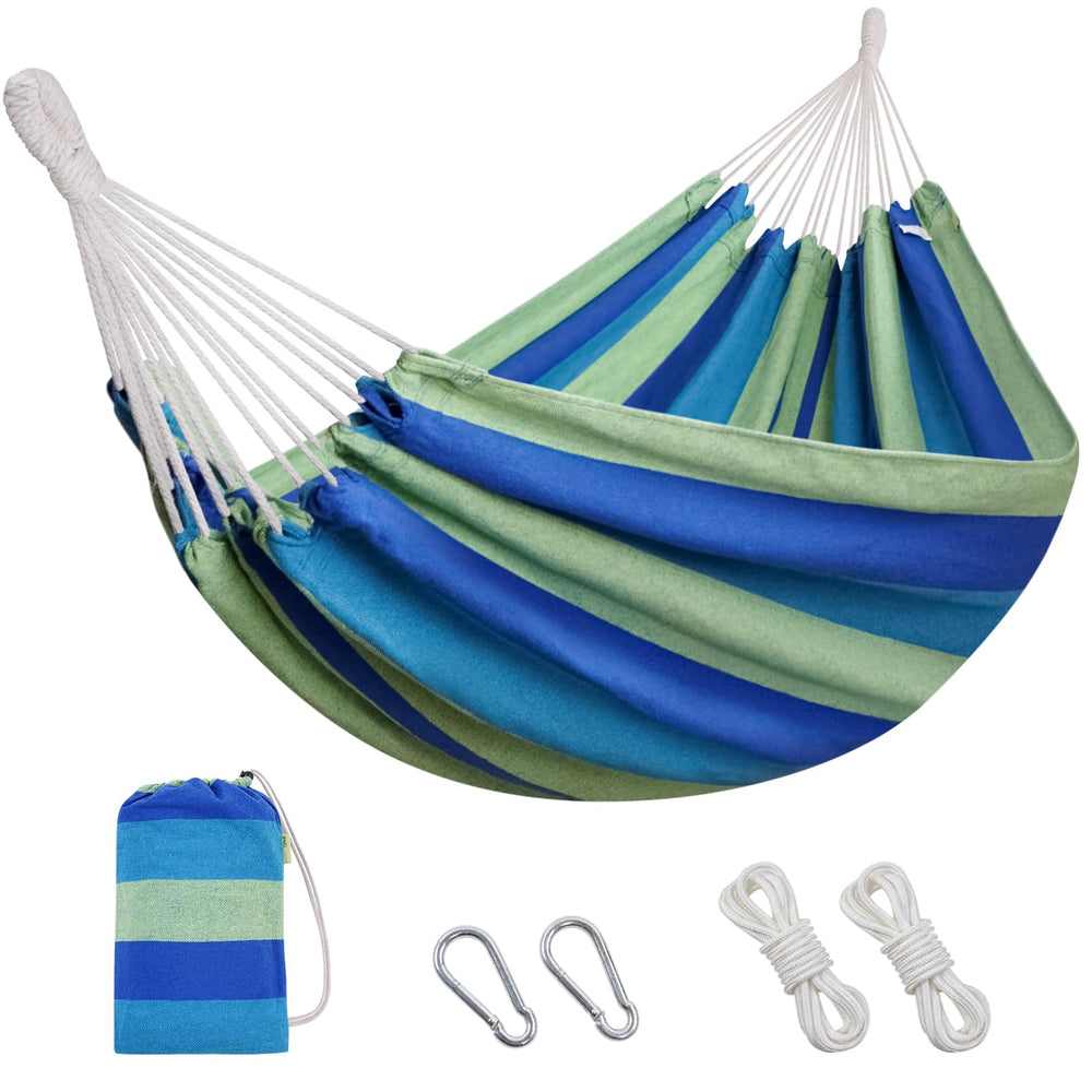 INNO STAGE front view hammock showing blue-green fabric and comfortable lay