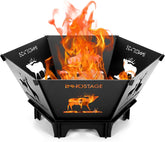 INNO STAGE front view showing collapsed and set up fire pit, easy transport benefit
