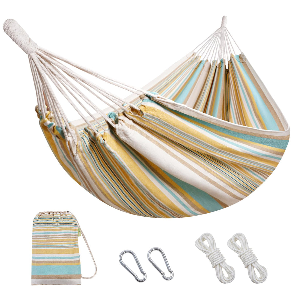 INNO STAGE full view hammock showing bright yellow green fabric and comfortable bed