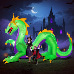 inslife dragon front view showing full green inflatable and dramatic yard impact