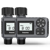 Insoma front view of dual water timer showing controls and benefits