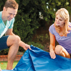 Intex cover installed on a frame pool demonstrating protective fit