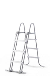 Intex ladder front view showing full two‑section frame and secure fit for pool access